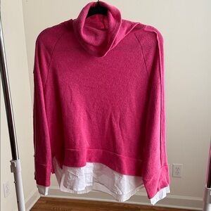 Impressions Fuchsia Cowl Neck Sweater with White Layered Hem